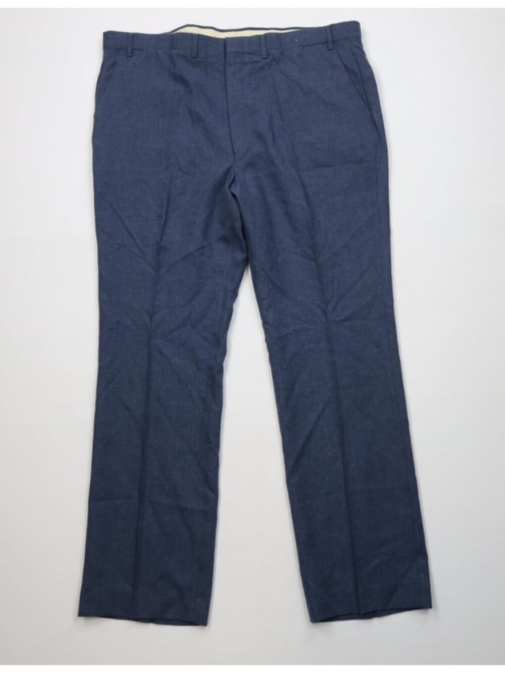 Vintage 70s Mens 42x32 Wool Rayon Gabardine Flared Wide Leg Chino Pants USA Blue